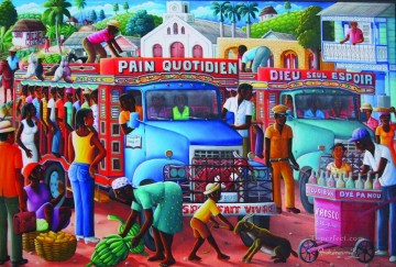 アフリカ人 Painting - アフリカの都市景観の市場